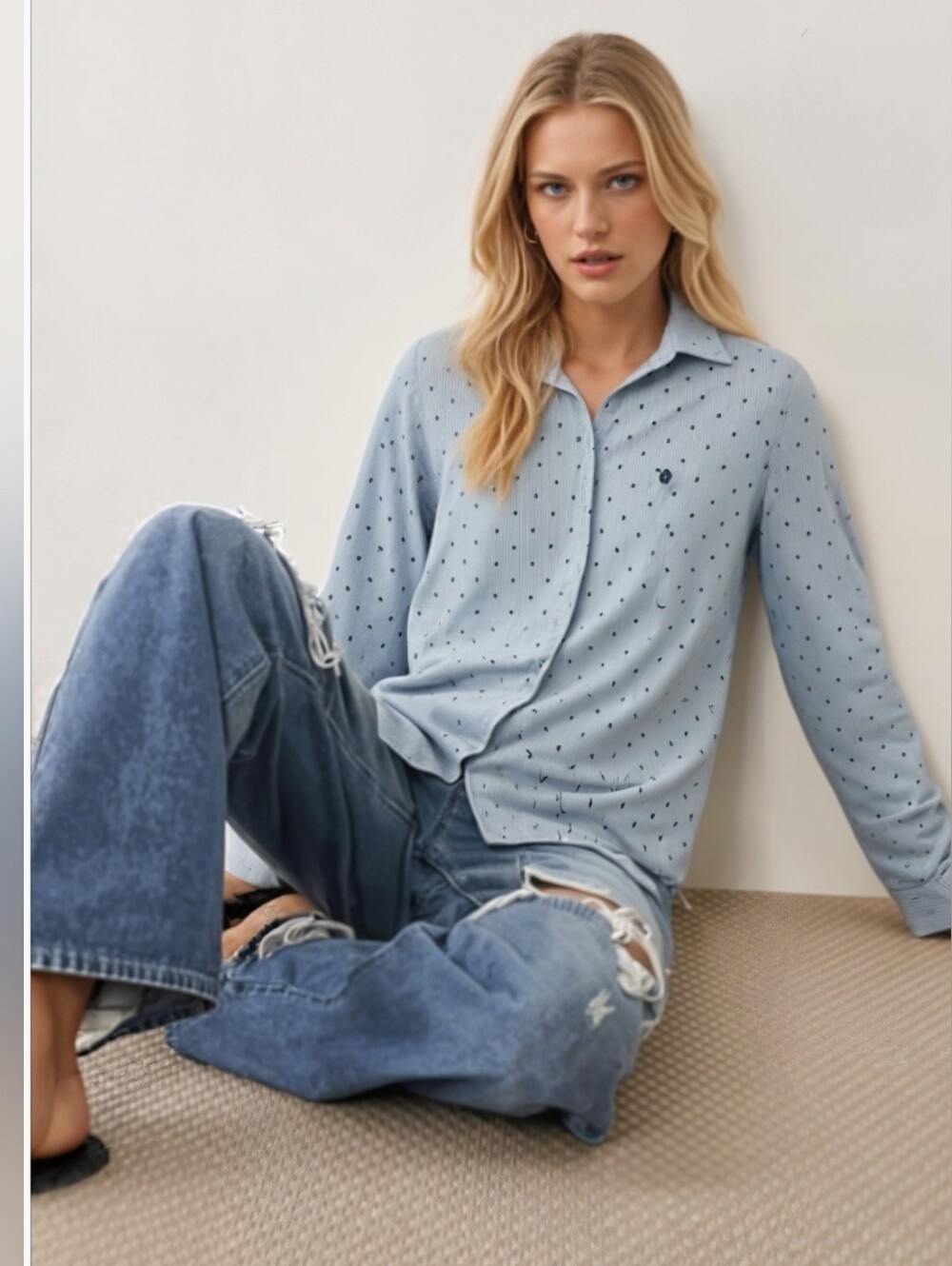 Abercrombie & Fitch Blue Pinstripe And Polka Dot Button-Down Shirt